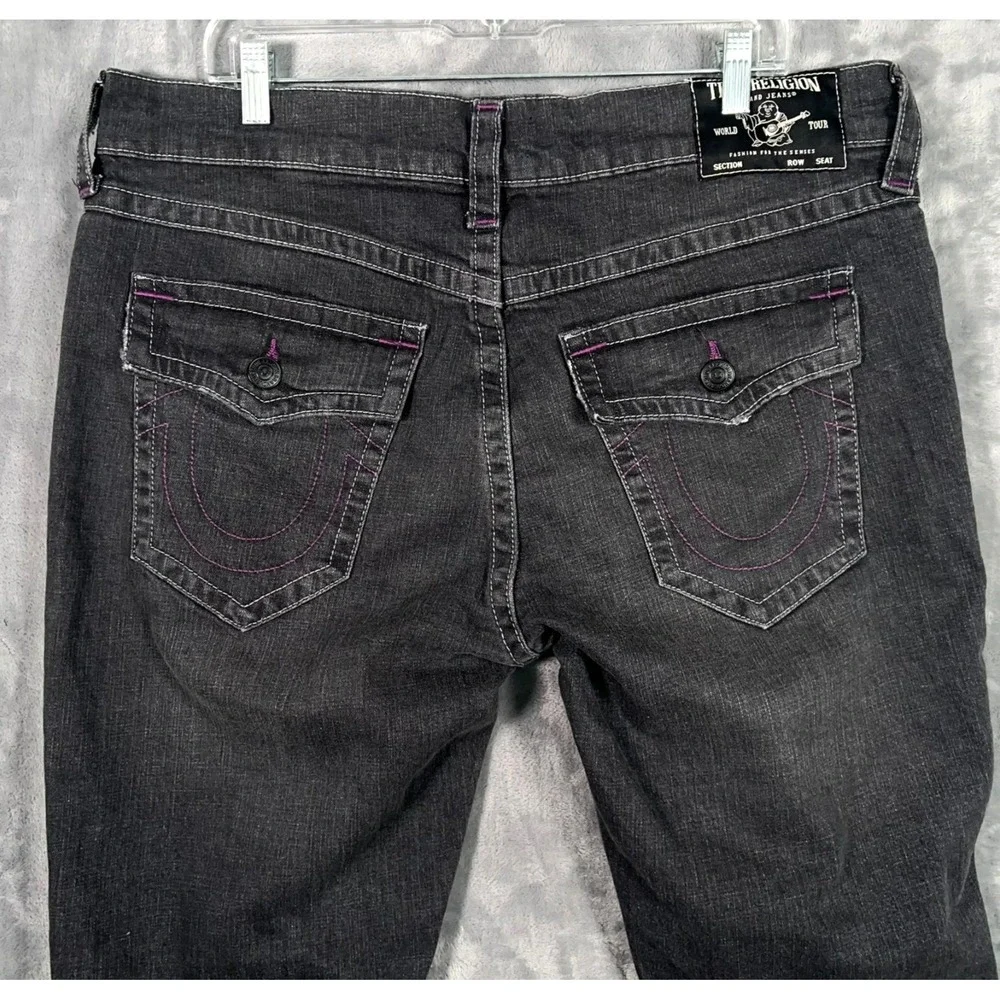 True Religion Ricky Relaxed Straight Jeans Men 38x34 Gray Distressed Flap Pocket